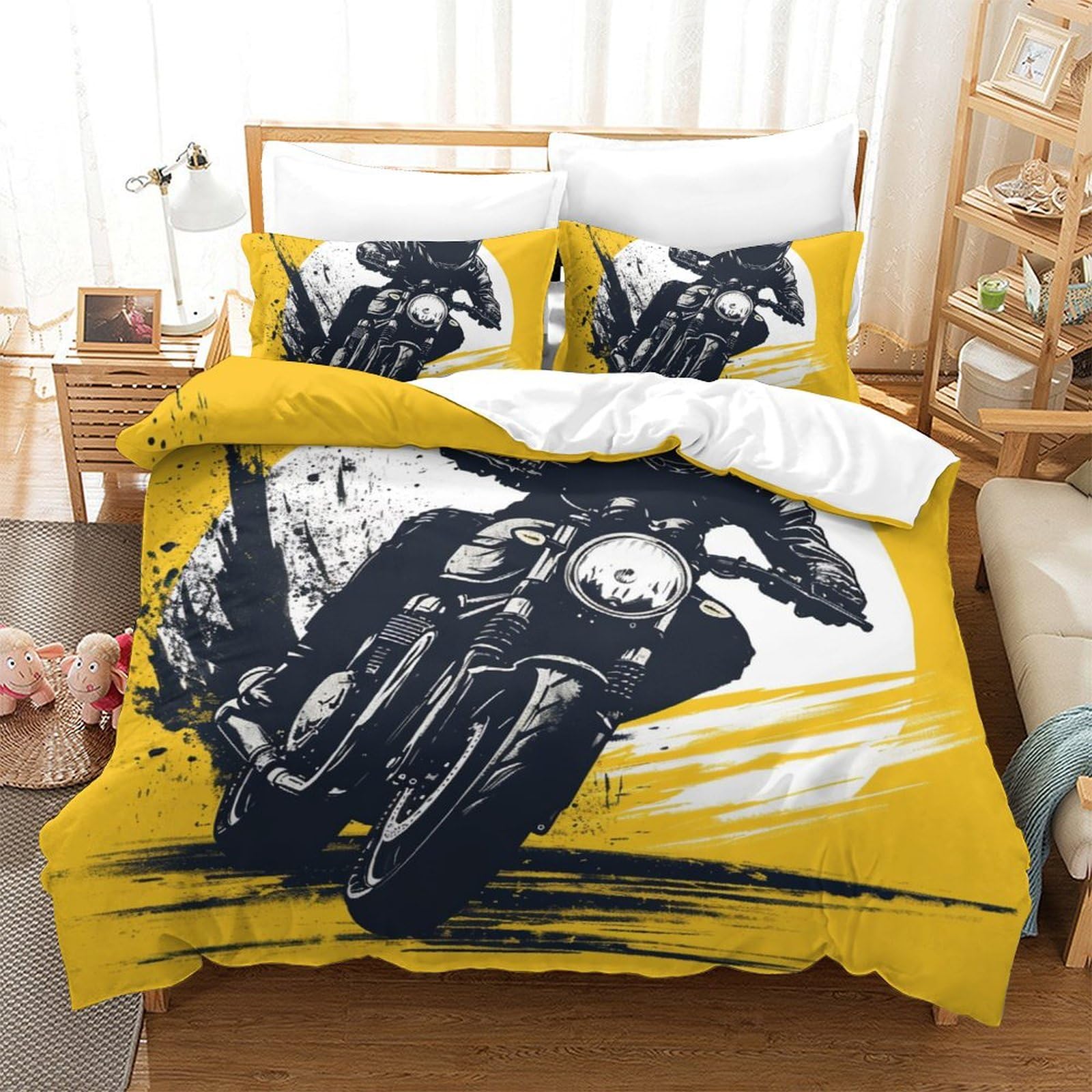 Parure de lit 3d motos 200x200 cm en microfibre pour chambre ado