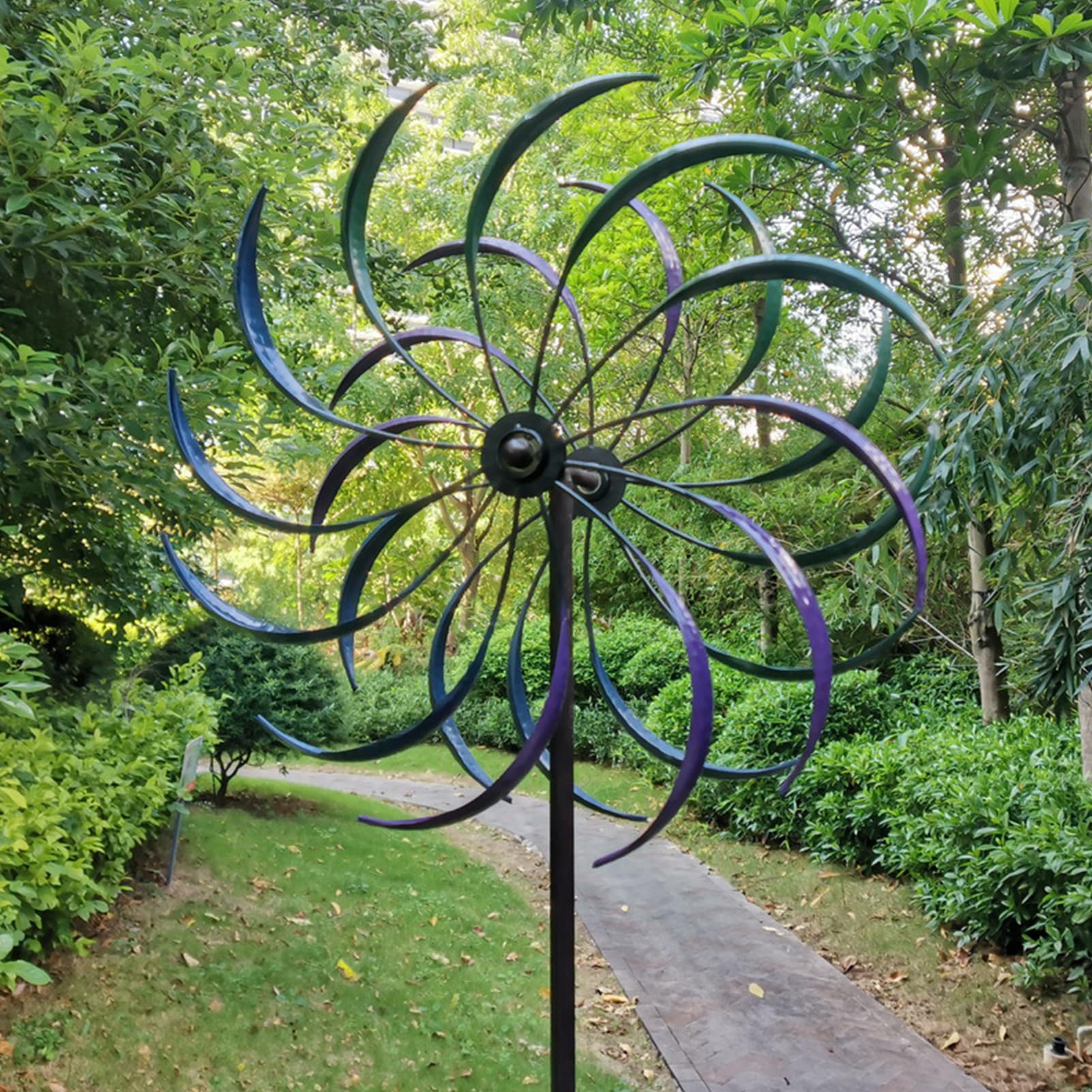 Mulino a Vento all'aperto,Girandola a Vento in Metallo Girevole a 360°,Spinner da Giardino cinetico con Lama a Doppia direzione,Mulini A Vento da Giardino Ornamento Decorativo per Prato