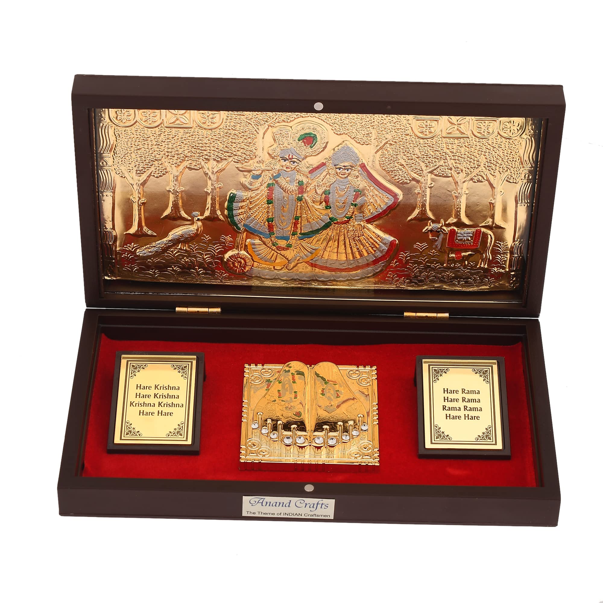 Acrylic l Radha Krishna Charan Paduka Box l Gold Plated Radhe Shyam Prayer Box l Momento with Natural Fragrance l Decorative Showpiece l Diwali Gift, Wedding Gift