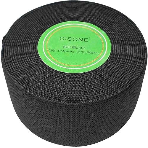 Miniatura 3 de Tejido elástico de 1.5 pulgadas de ancho, color negro, elástico de alta elasticidad, banda elástica de punto de 5 yardas