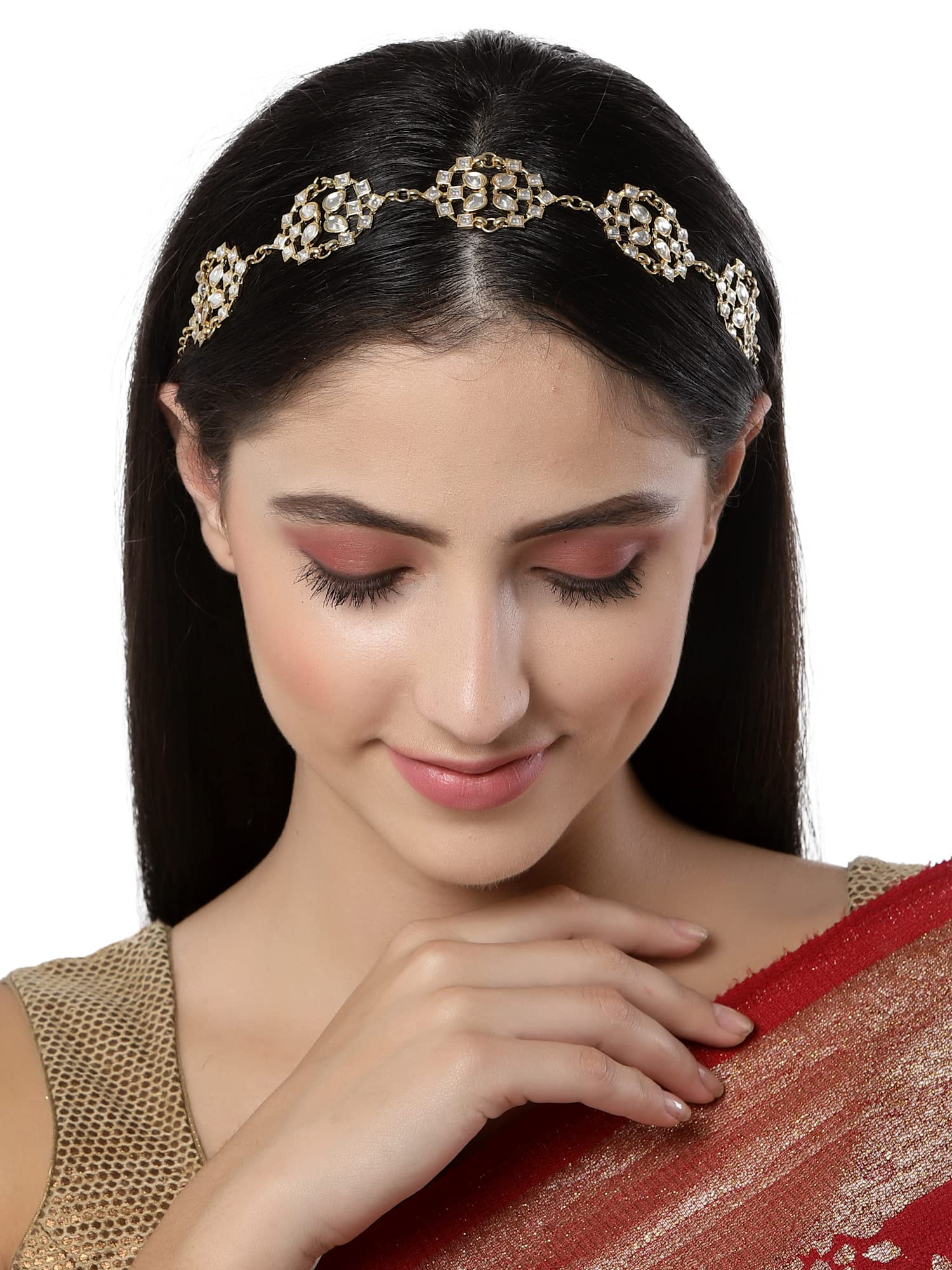 Karatcart Floral Shape Kundan Studded Gold Plated Handcrafted Hairband for Women (B0B4G5VFKQ) Amazon Price History, Amazon Price Tracker