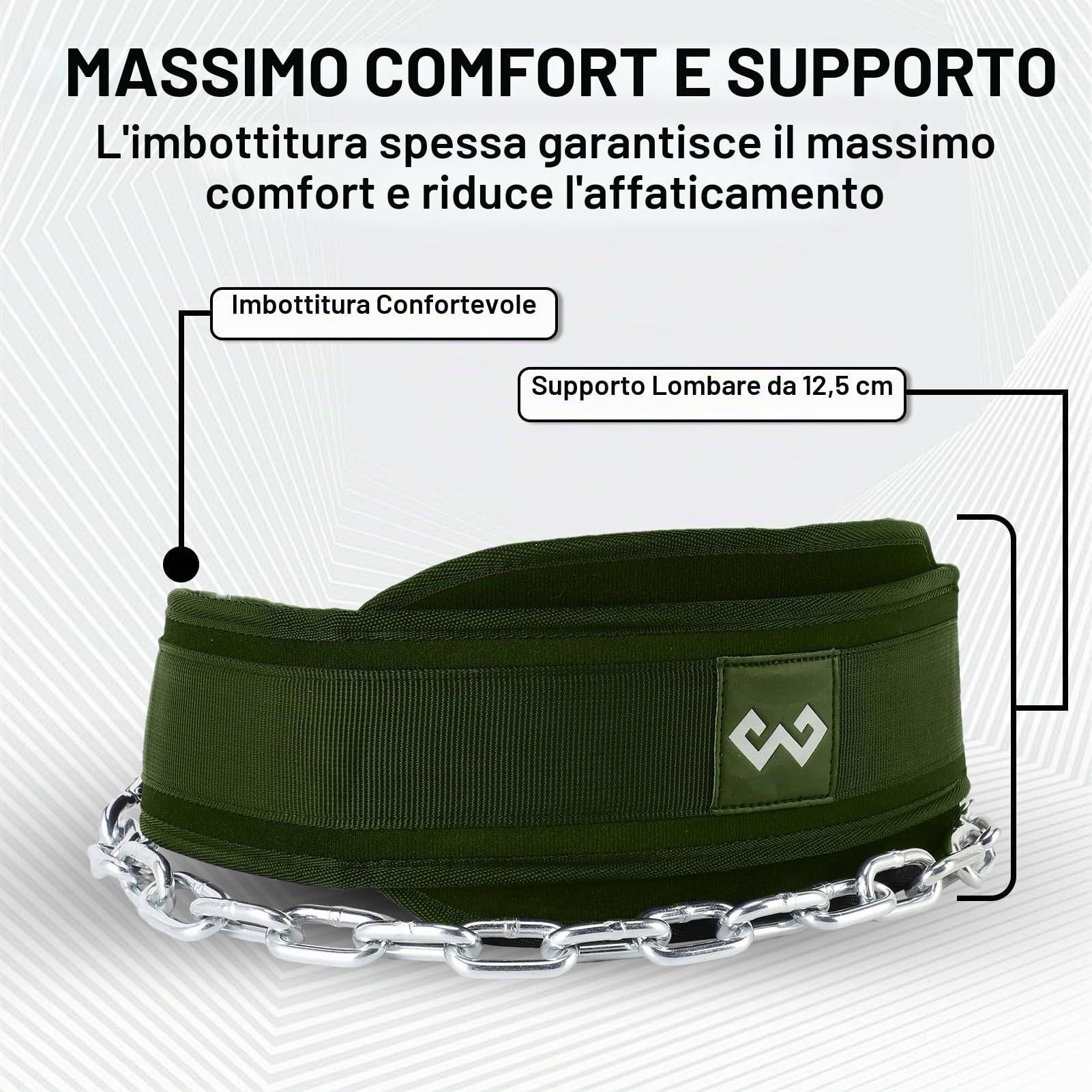 Cintura dip con catena per sollevamento pesi, cintura per trazioni, palestra, cintura per sollevamento pesi per powerlifting, squat, bodybuilding, allenamento, comodo supporto (verde militare)