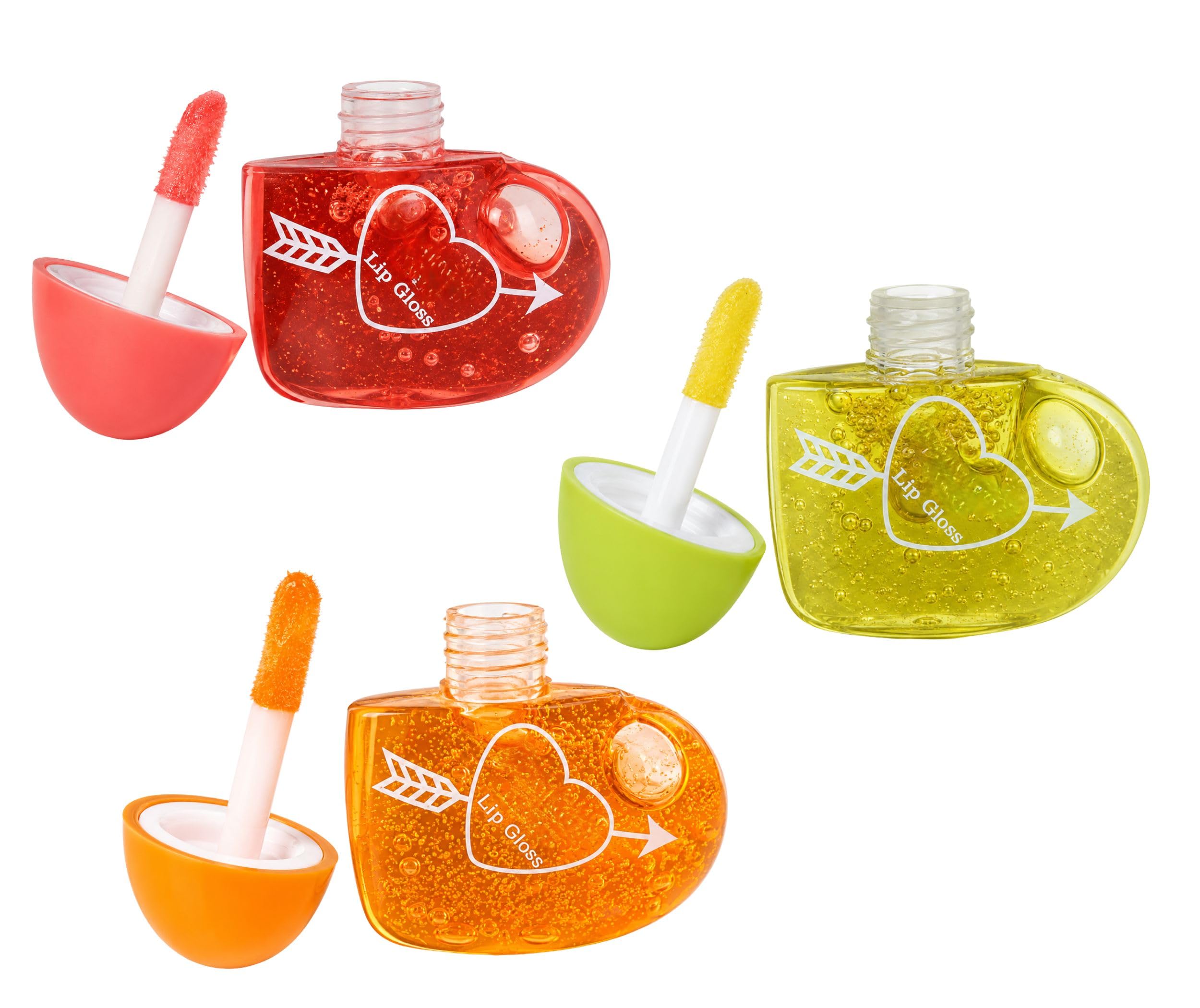 Pack of 3 Crystal Clear Hydrating Lip Gloss in Heart Bottle | High-Shine Red Strawberry, Green Apple & Orange Peach Lip Oil Gel Set | Non-Sticky Plumping Lip Care Tint Trio for Women & Girls-picture-19