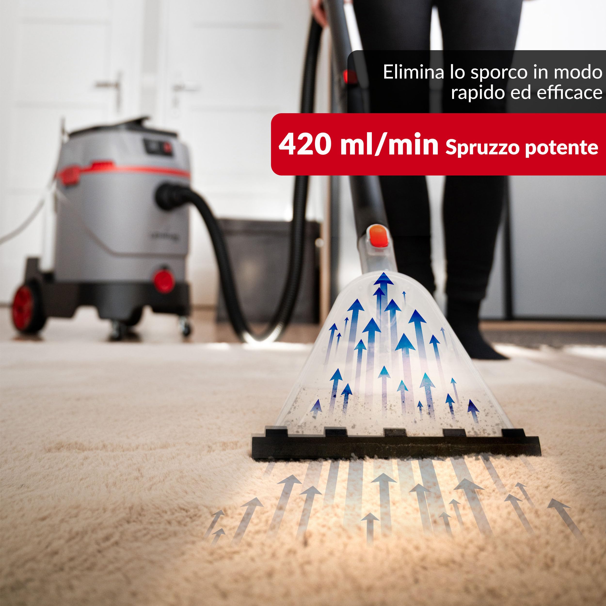 LEHMANN Primewash 2800 Lavatappeti 3 in 1, Aspirapolvere Lava Tappeti e Divani con Acqua Calda 60°C, Aspirazione Umido/Secco, Serbatoio 35 L, per Tessuti, Pavimenti e Vetri, Grigio