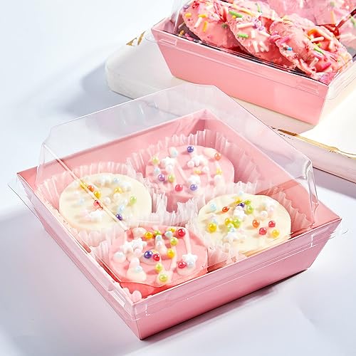 Miniatura 5 de Ocmoiy Cajas de embutidos de papel con tapas transparentes seguras paquete de 50 cajas cuadradas desechables de 4 pulgadas para postre con ventanas