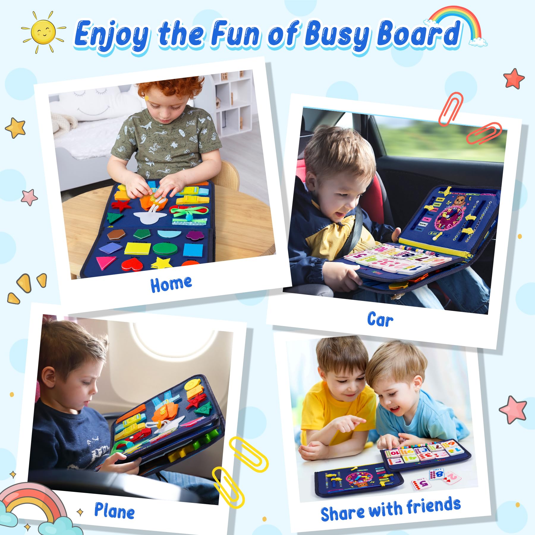 Gontence Busy Board - Giochi Bambini 2 3 Anni - Giochi Montessori 1 Anno - Giochi Educativi 3 4 5 Anni - Pannello Sensoriale Montessori Libro Sensoriale - Regalo Bambino Bambina Alta