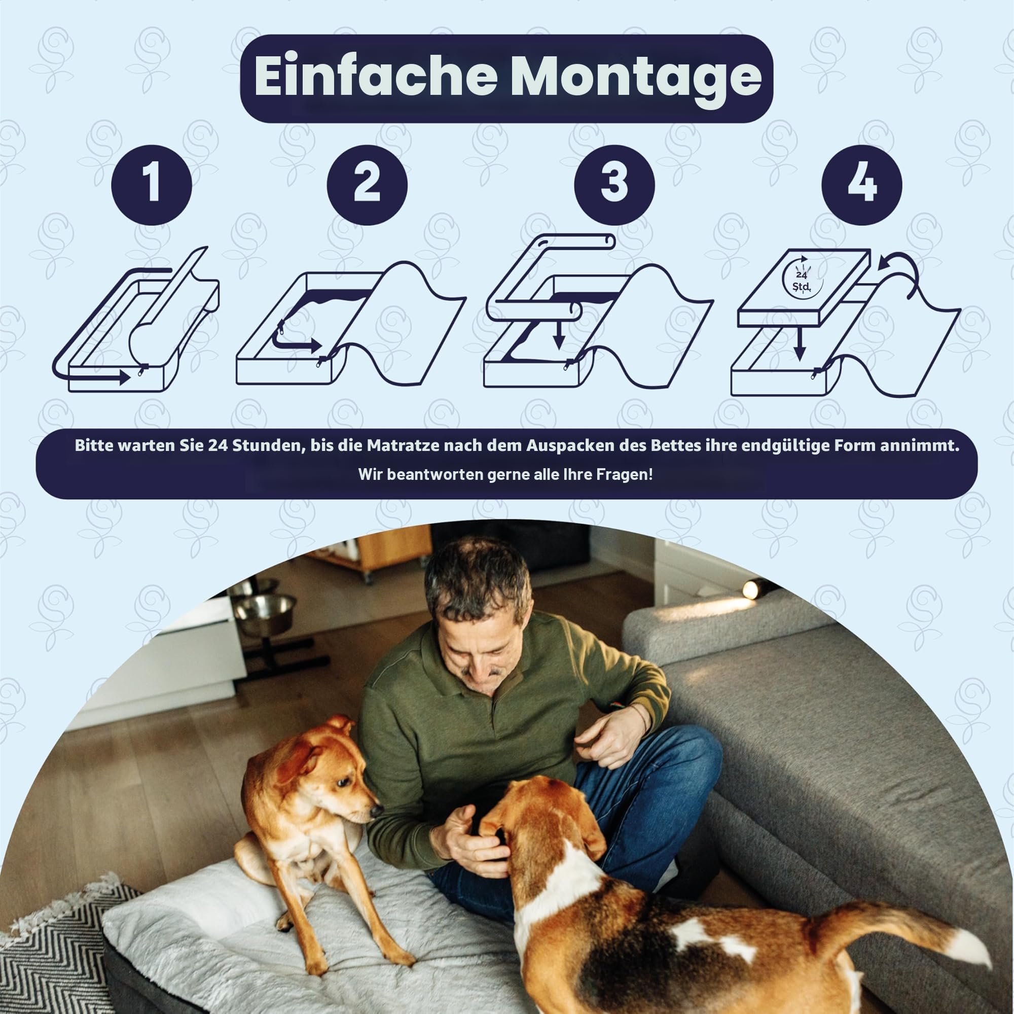 XLarge Orthopädisches Hundebett für Grosse Hunde, Hundecouch mit hohem Rand, Haustierbett, Hundesofa waschbar, Baumwollleinen und Kunstpelz (Grau, XL(106 * 80 * 20cm))