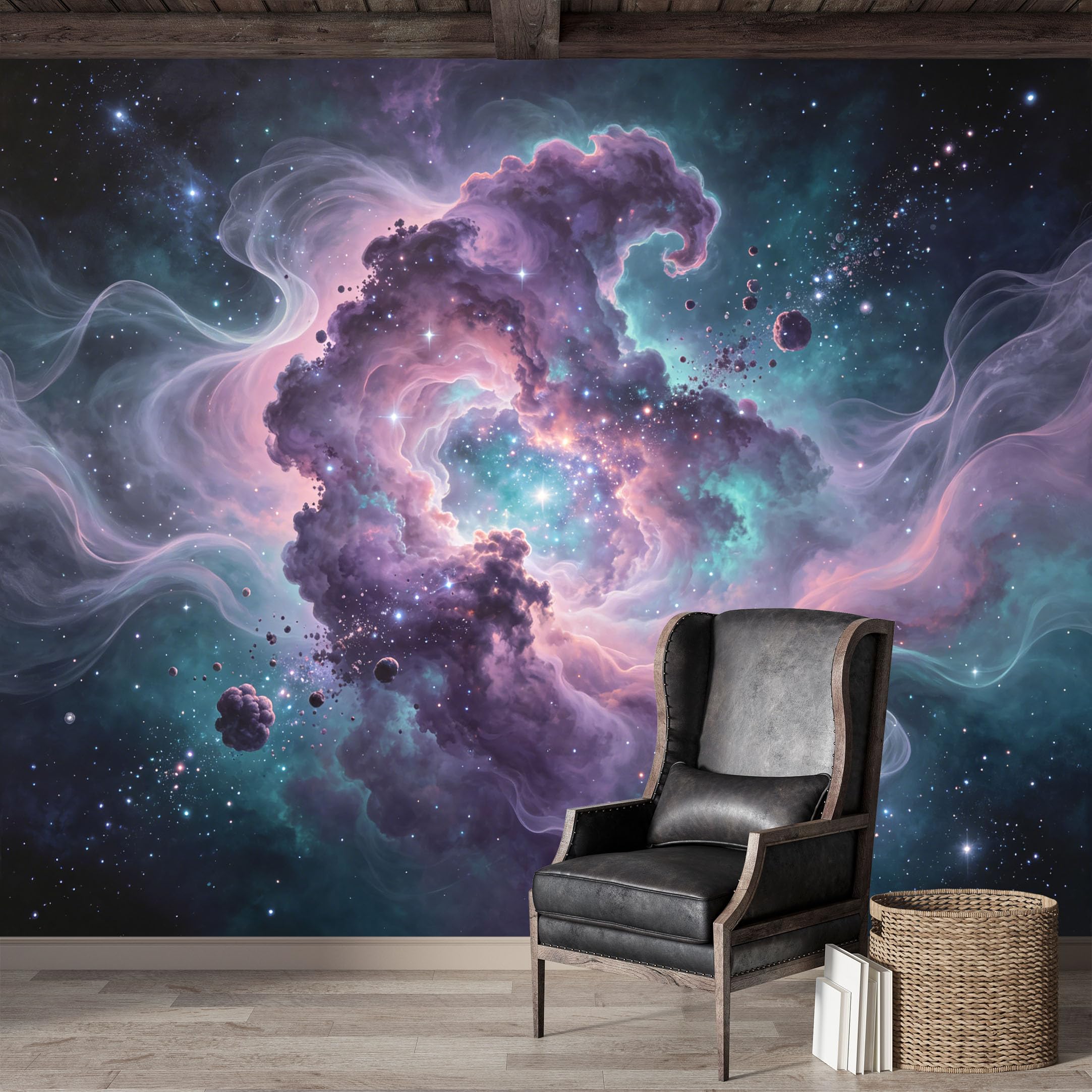 Custom Size Wall Mural,Cosmic Nebula Swirl Galactic Starry Sky Premium Water Activated SelfAdhesive Wallpaper,Removable Wall Covering,Easy DIY Install Wall Art for Indoor Home Decor