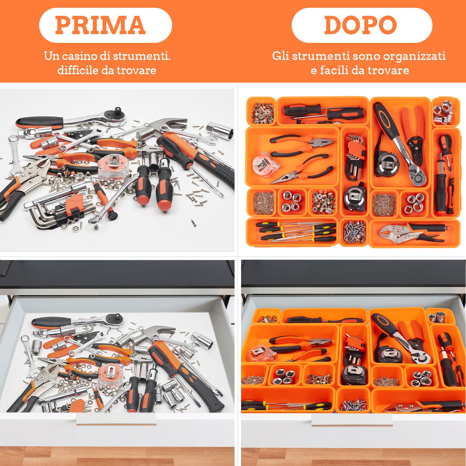 45 Pezzi Cassetta Attrezzi Organizer Cassetti, Per Viti Minuteria, Attrezzi Banco Da Lavoro, Scatole Vassoio Portaoggetti Organizzatore Cassetti Plastica, Per Carrello Porta Attrezzi, Garage - Arancia