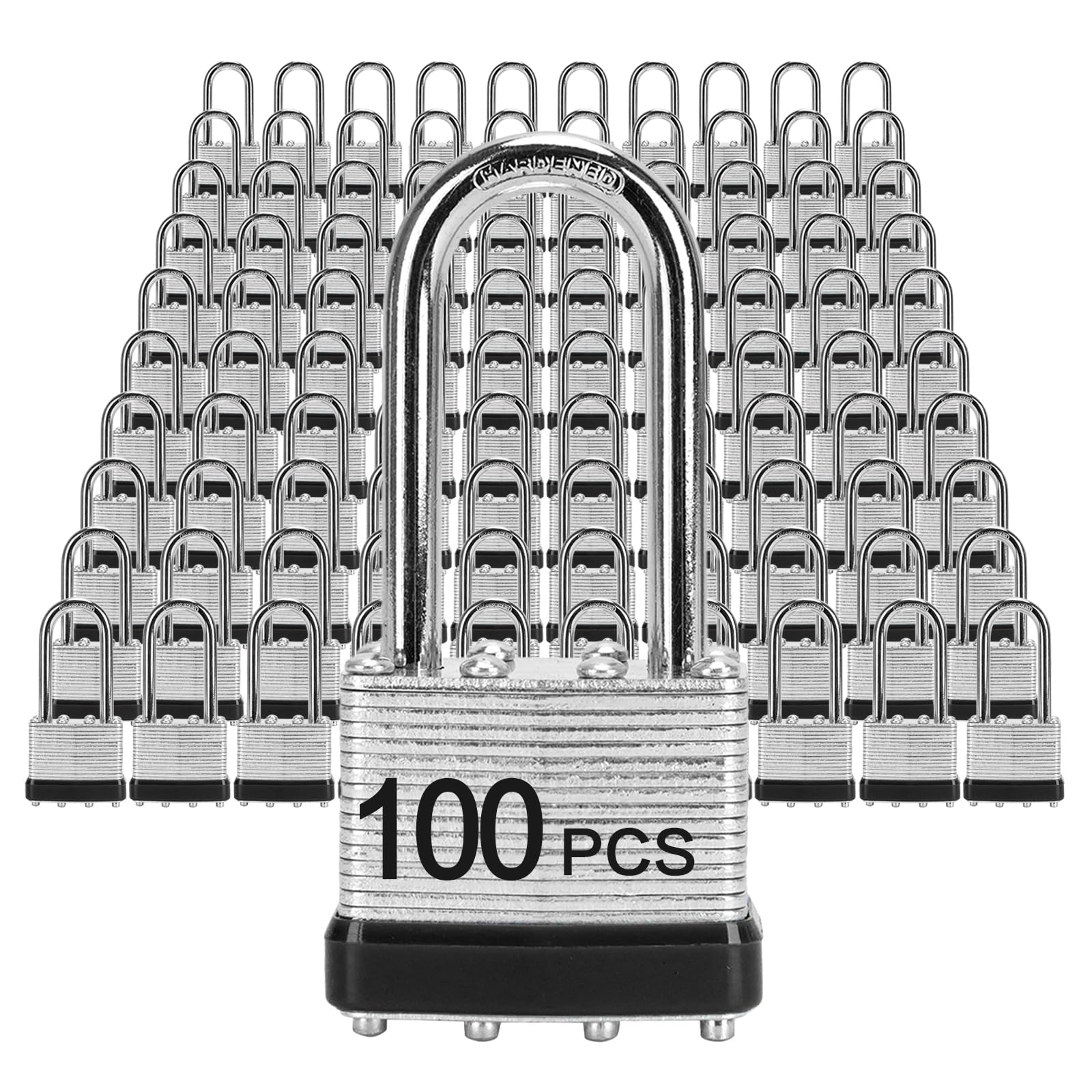 Padlocks with Same Key, LQYN 100 Pcs Laminated Steel Padlock (1-9/16",40mm)