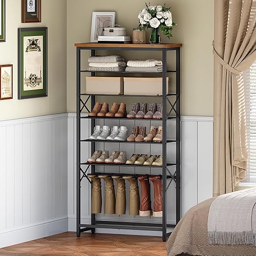 Miniatura 7 de Zapatero alto de 8 niveles para entrada, organizador de almacenamiento de zapatos de gran capacidad con almacenamiento para botas, estante