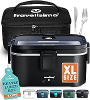 Travelisimo 1.8L Extra Large 100W Electric Heated Lunch Box - Portable Food Warmer for Car, Work, Travel, Holds 8 Cups