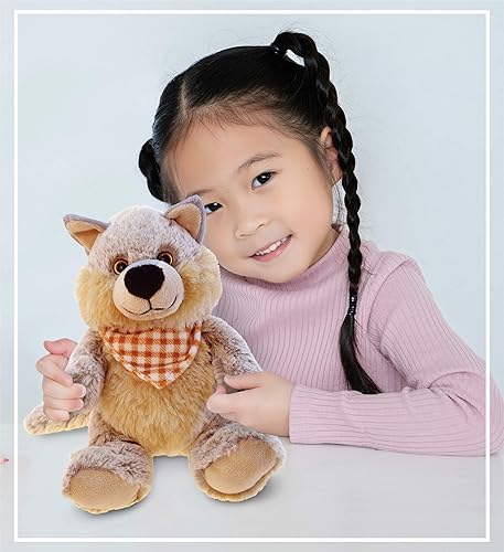 Miniatura 7 de DolliBu - Peluche de lobo de peluche, suave lobo gris sentado para abrazar, adorable juguete de peluche de lobo para jugar, lindo regalo de vida