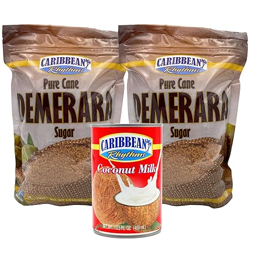 Caribbean Rhythms Azúcar Demerara, 1.5 libras (paquete de 2) + leche de coco, 13.5 onzas líquidas