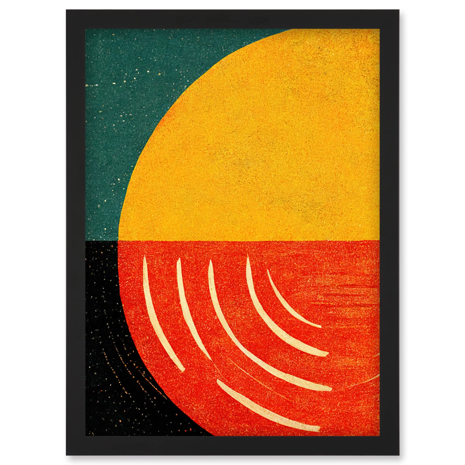 Artery8 Simple Bold Abstract Modern Painting Teal Mustard Coral Black Wall Art PrintA4 Size from B&Q