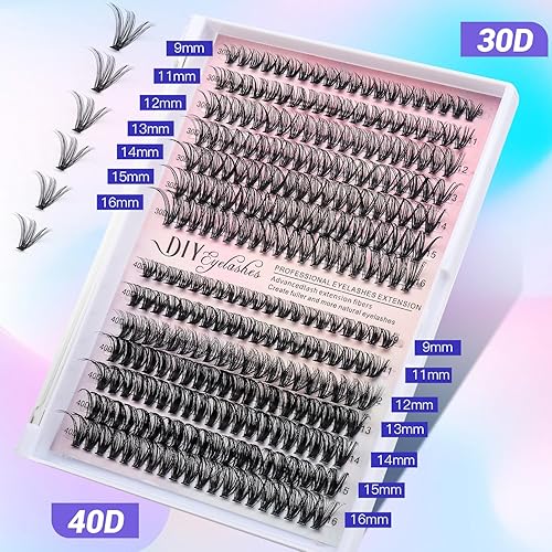 Miniatura 6 de Kit de extensión de pestañas para bricolaje, 280 piezas 30D+40D 0.354-0.630 in, kit de extensión de pestañas rizadas D, pestañas individuales de