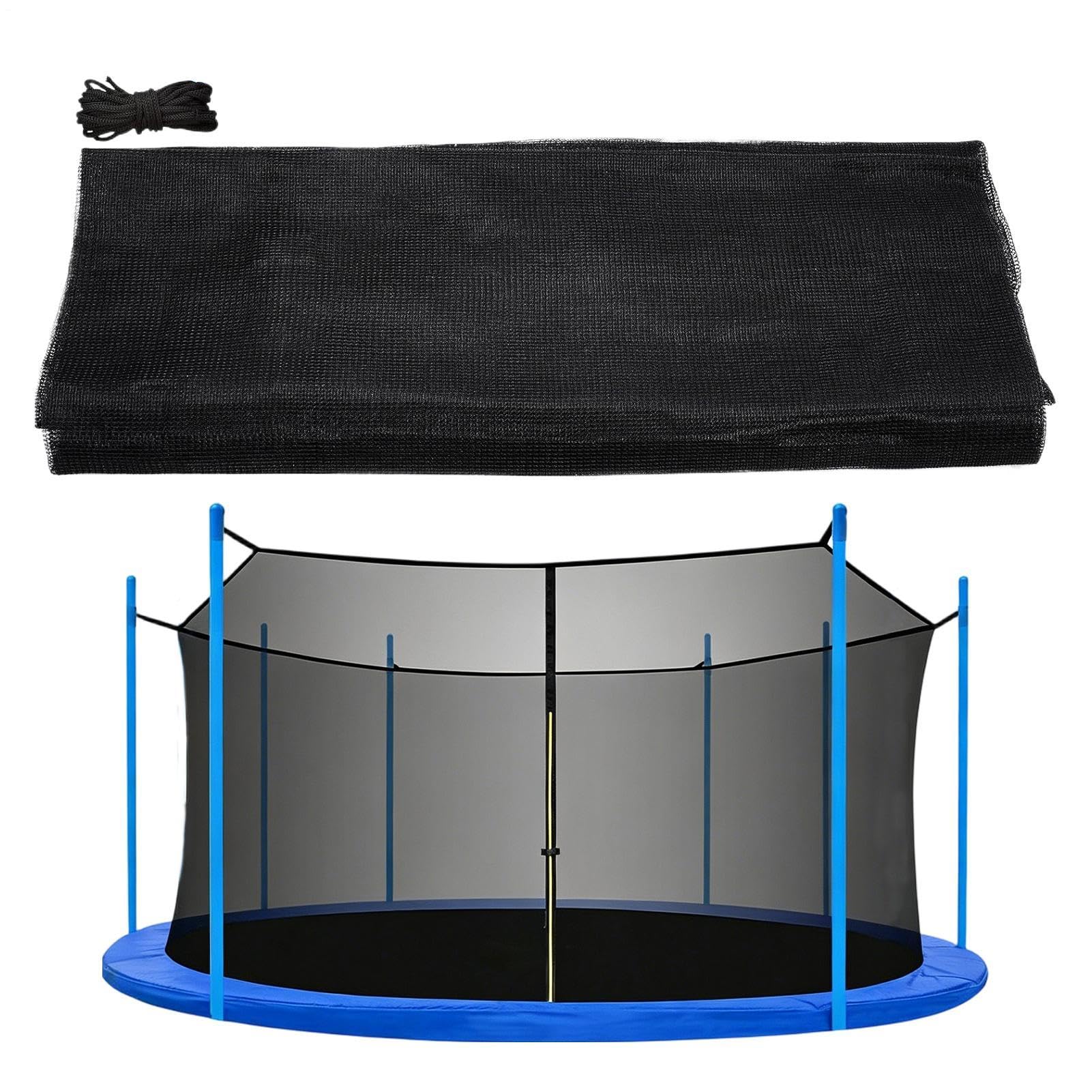 Fizepgo Trampoline Net Replacement, 12ft & 14ft Trampoline Safety Net, Replacement Enclosure For 6 & 8 Straight Poles Round Frame Trampolines, Tear Resistant With Adjustable Buckles