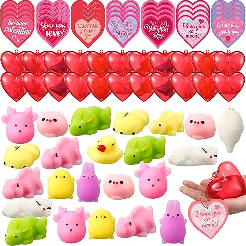 Paquete de 28 recuerdos de fiesta de San Valentín para niños, incluye juguete Kawaii para aliviar el estrés de San Valentín, corazón relleno de