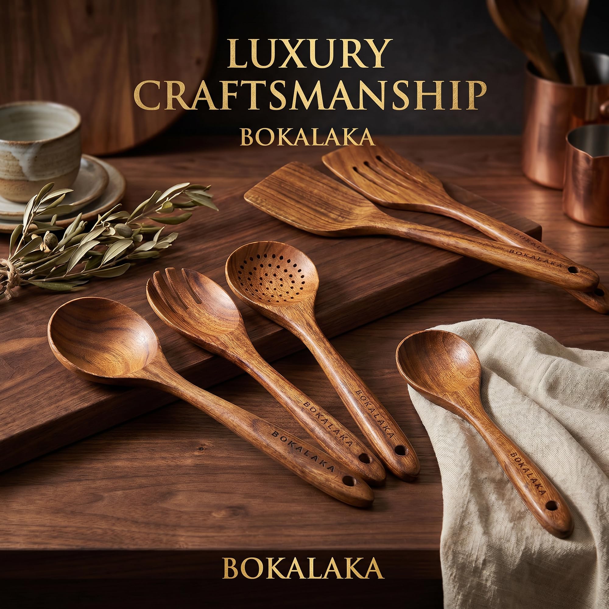 Holzlöffel zum Kochen, 10-teiliges Küchenutensilien-Set aus natürlichem Teakholz zum Kochen, Holz-Kochutensilien, Holzspatel zum Kochen