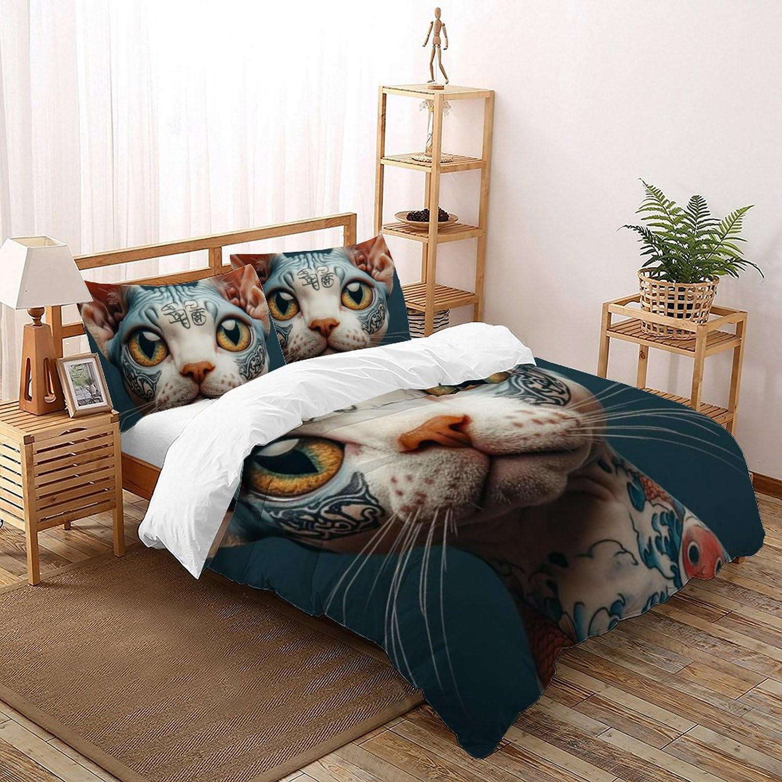 Housse de couette chat super king 260x220 cm en microfibre avec fermeture éclair