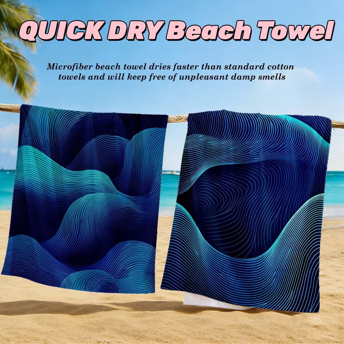 Toalla Playa 90x180 cm, Toalla Gimnasio Microfibra Secado Rapido, Juego de 2 Antiarena Toallas de Playa, Ligera Compacta Toallas Microfibra Grande para Viaje, Regalo Hombre Mujer (Abstracto) -4527