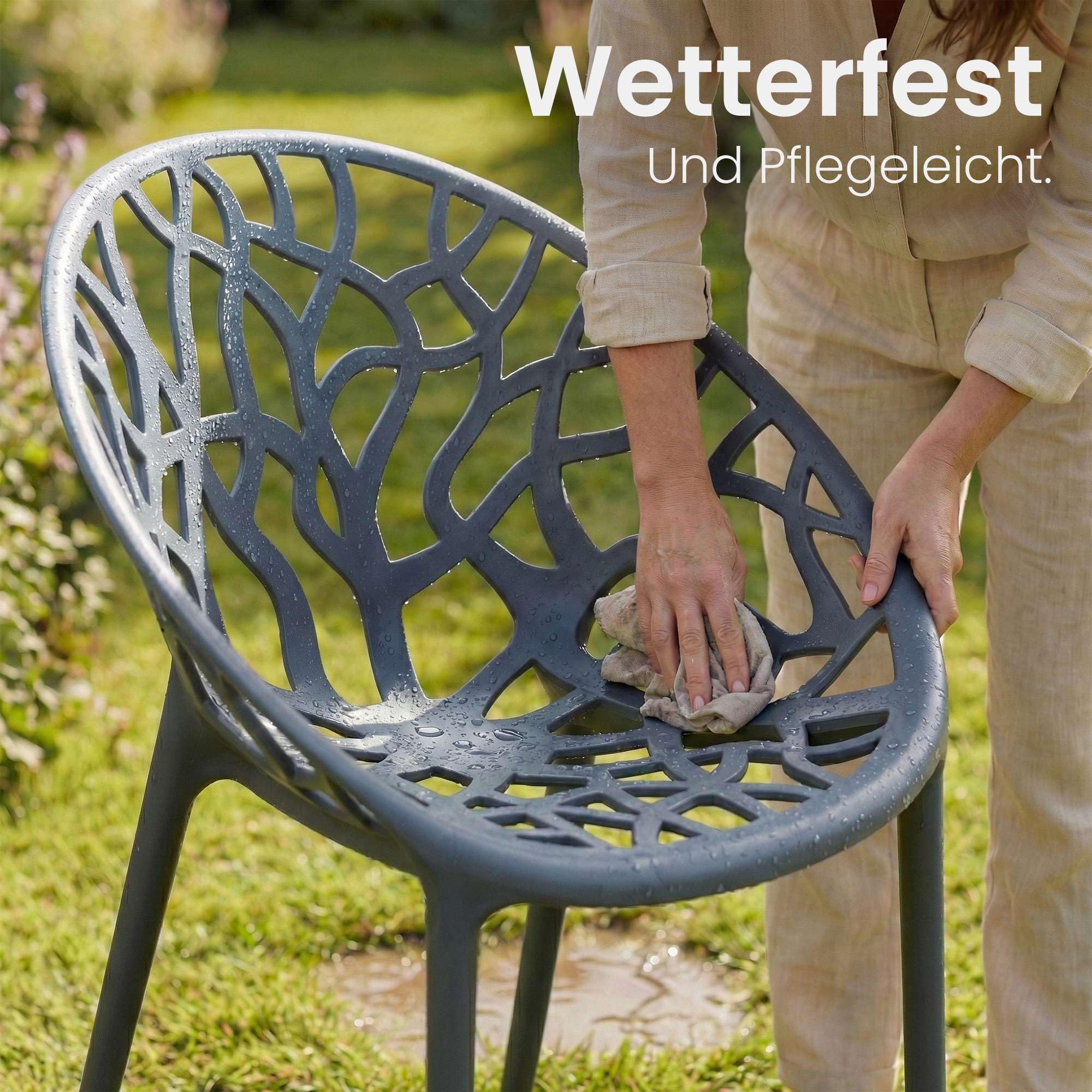 CLP Gartenstühle 2er Set stapelbar wetterfest Hope, Gartensessel mit Lehnen UV-beständig, Outdoorstühle aus Kunststoff bis 150 kg belastbar Farbe anthrazit