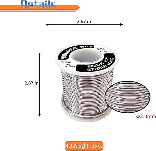 Miniatura 3 de Alambre de soldadura Sn60Pb40 para lámina de cobre de vitrales, lámparas Tiffany y restauración de vidrio de iglesia, 0.118 in de diámetro sin flujo