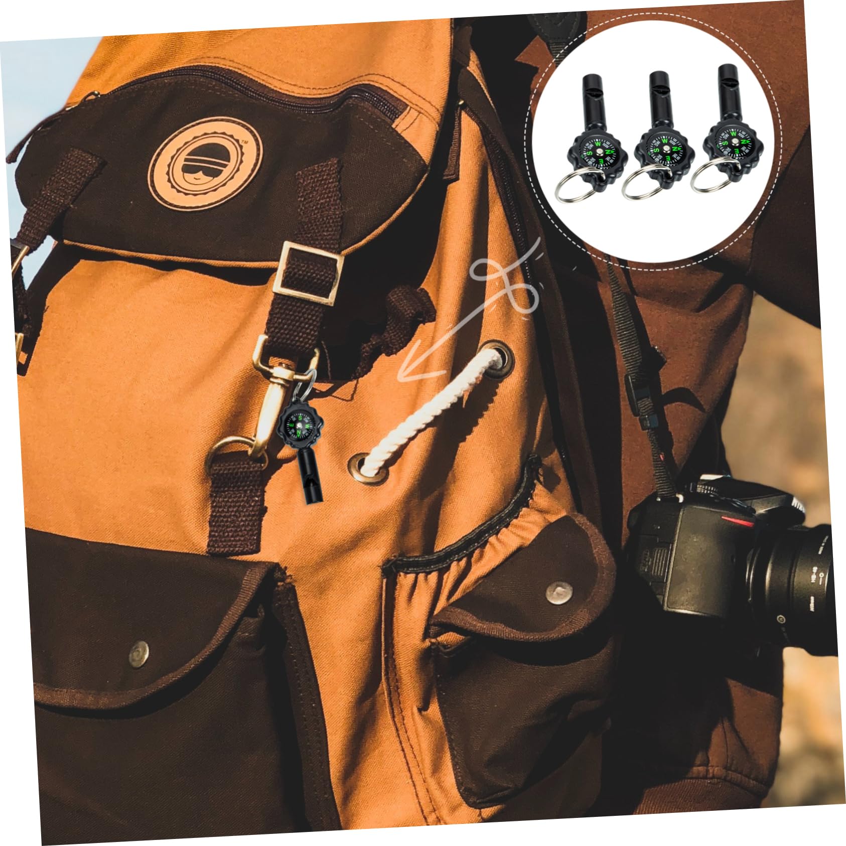VICASKY 3Pcs Keychain Compass Whistles Durable Outdoor Whistles with Lanyard for Camping Hiking and Emergency Situations Loud Sound Survival Gear