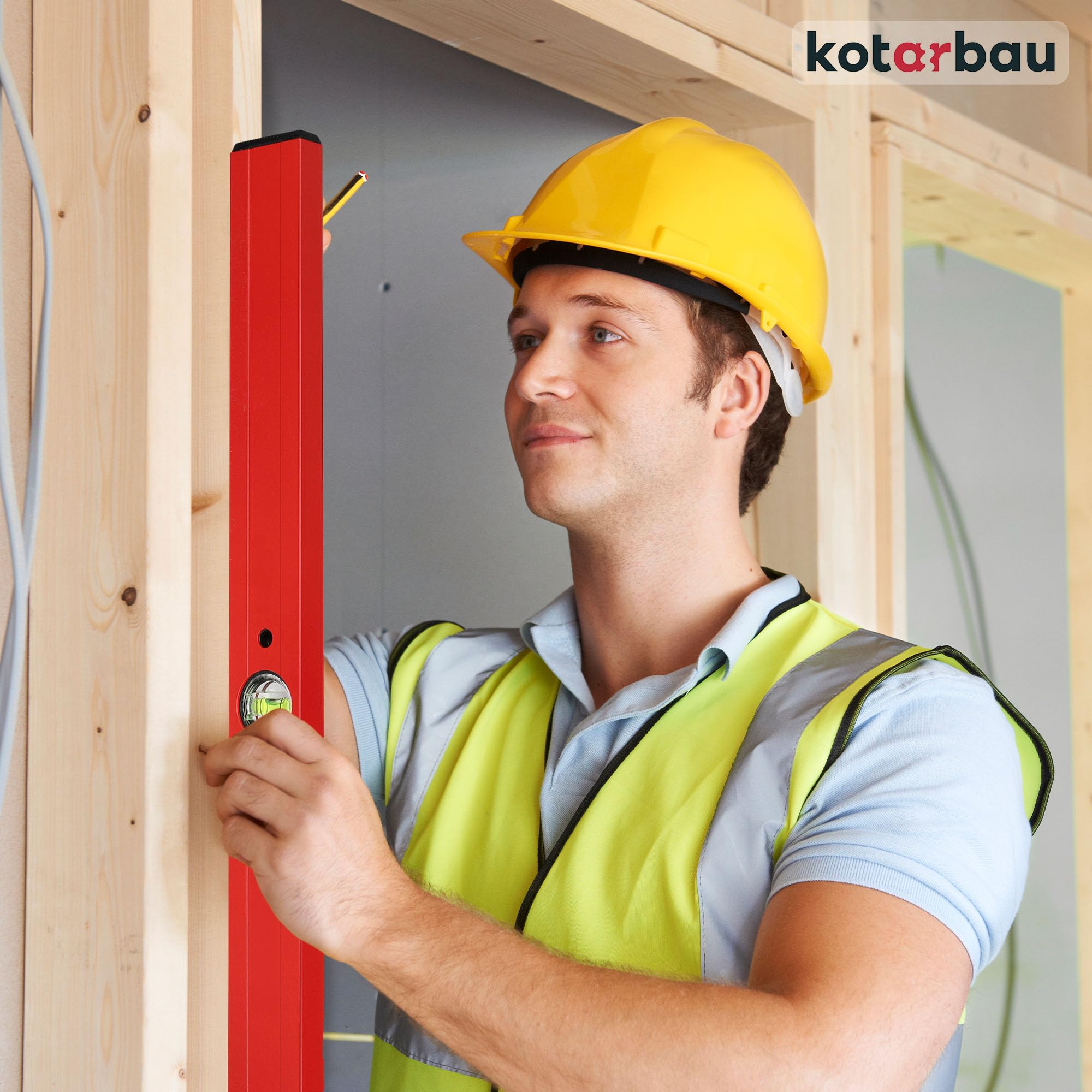 KOTARBAU® Nivel de Burbuja, 150 cm, Aluiminio, Color Rojo, 2 fiolas para mediciones en Horizontal y Vertical, Herramienta de Nivelación