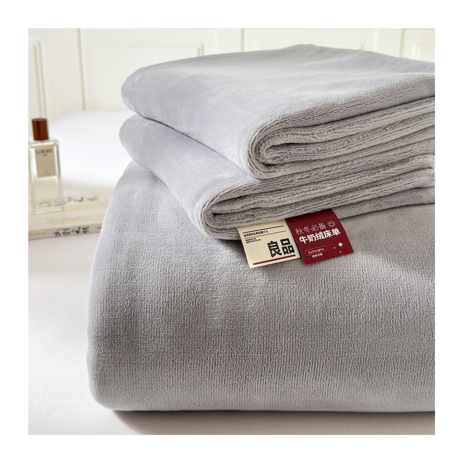 GBHMJU Luxuriously Soft Velvet Plush Flannel Flat Sheet Twin Full Queen King Cozy Warm Fuzzy Flannel Fleece Top Sheet for Fall Winter(Light gray,200x230cm)