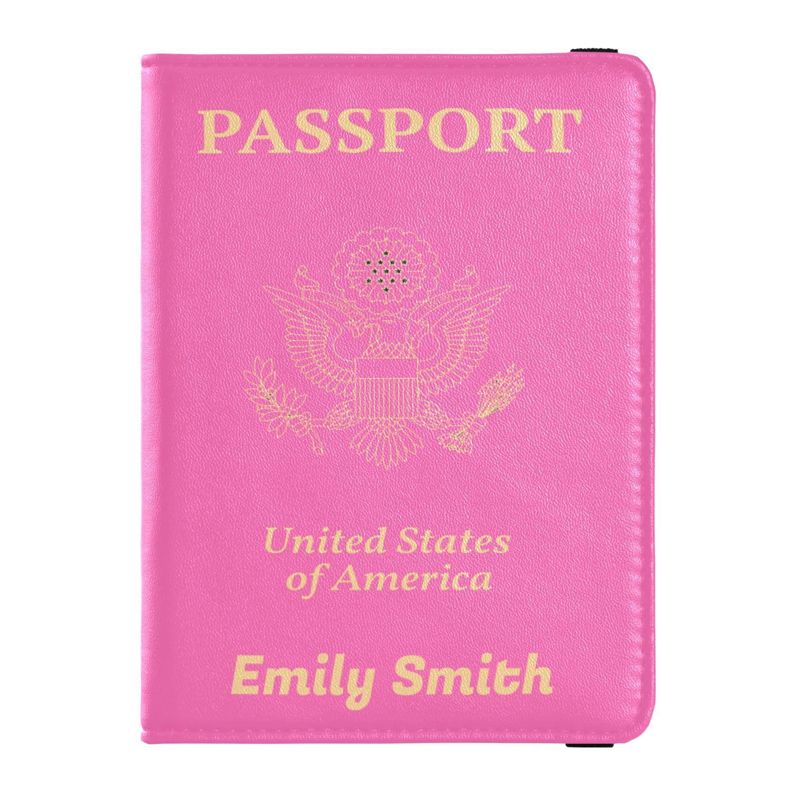 Personalized Passport Holder Cover Wallet Combo Custom Name PU Leather Passport Vaccine Card Protector for Women Men Travel Gift， Hot Pink