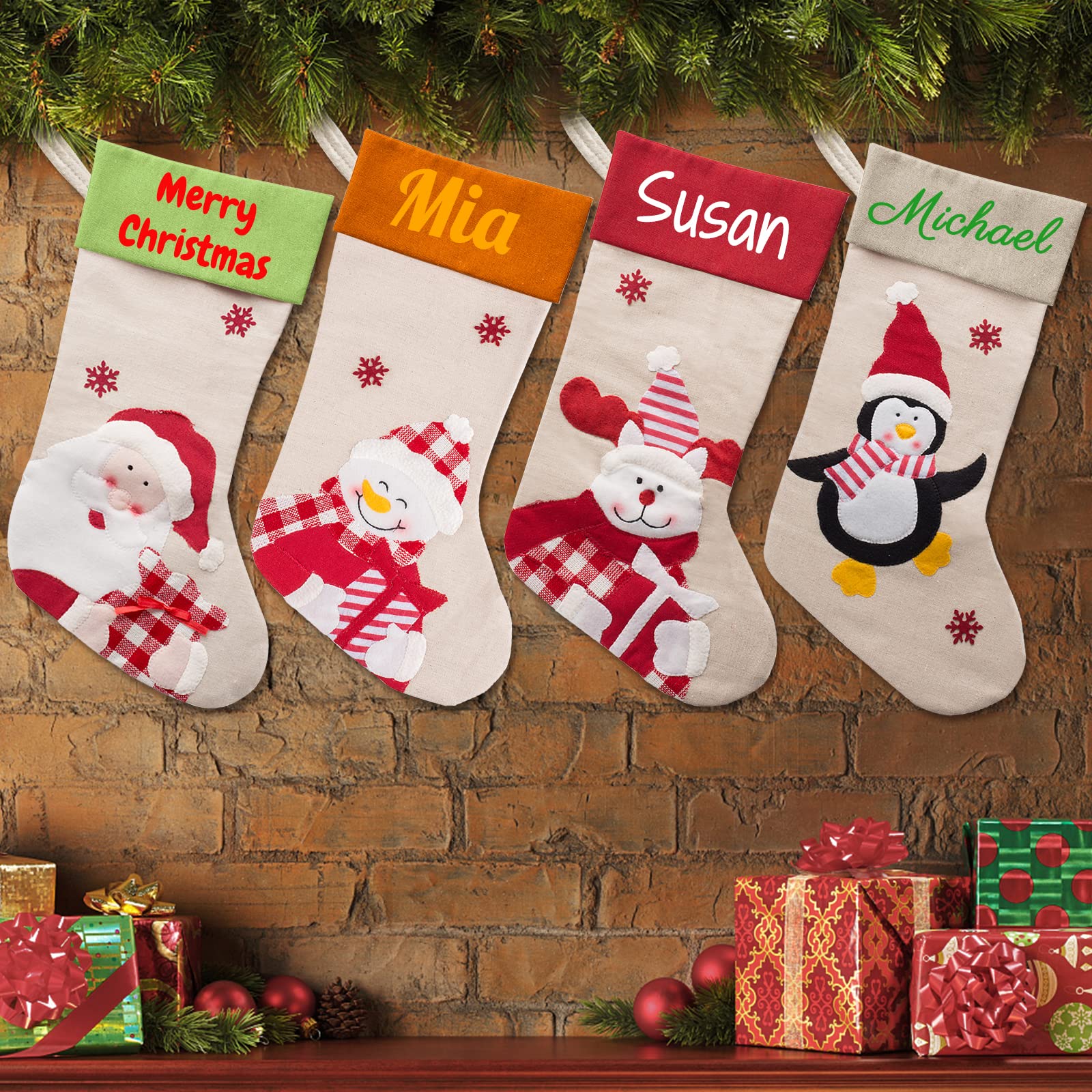 Calze natalizie personalizzate con nome, set di 4 calze natalizie iniziali per bambini adulti e famiglie