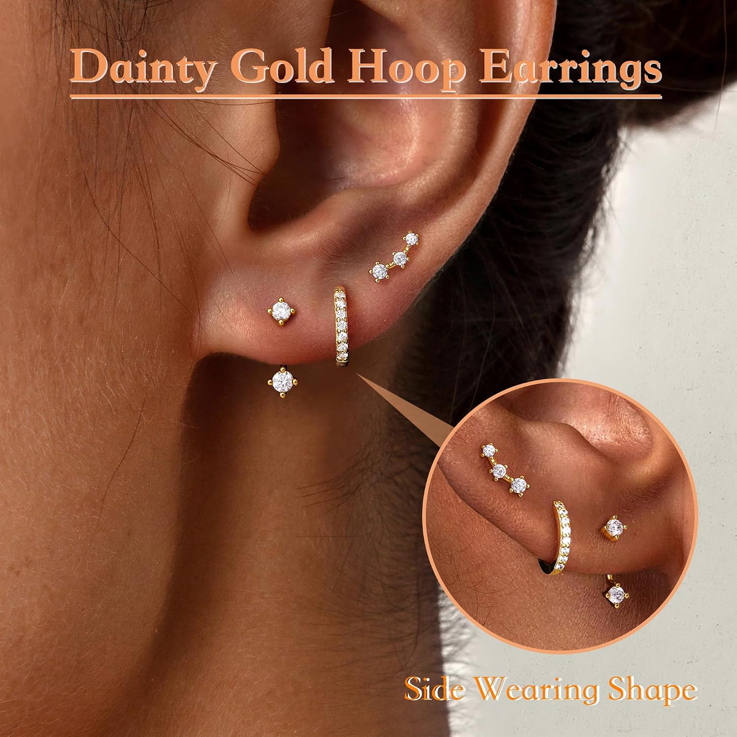 Poxtex Small Sterling Silver Huggie Hoop Earrings Set for Women, Hypoallergenic 14K Gold Plated Hoops Stacks for Multiple Piercings, Dainty Cute Mini Lightweight Cartilage Studs Trendy Jewelry Gift image 2