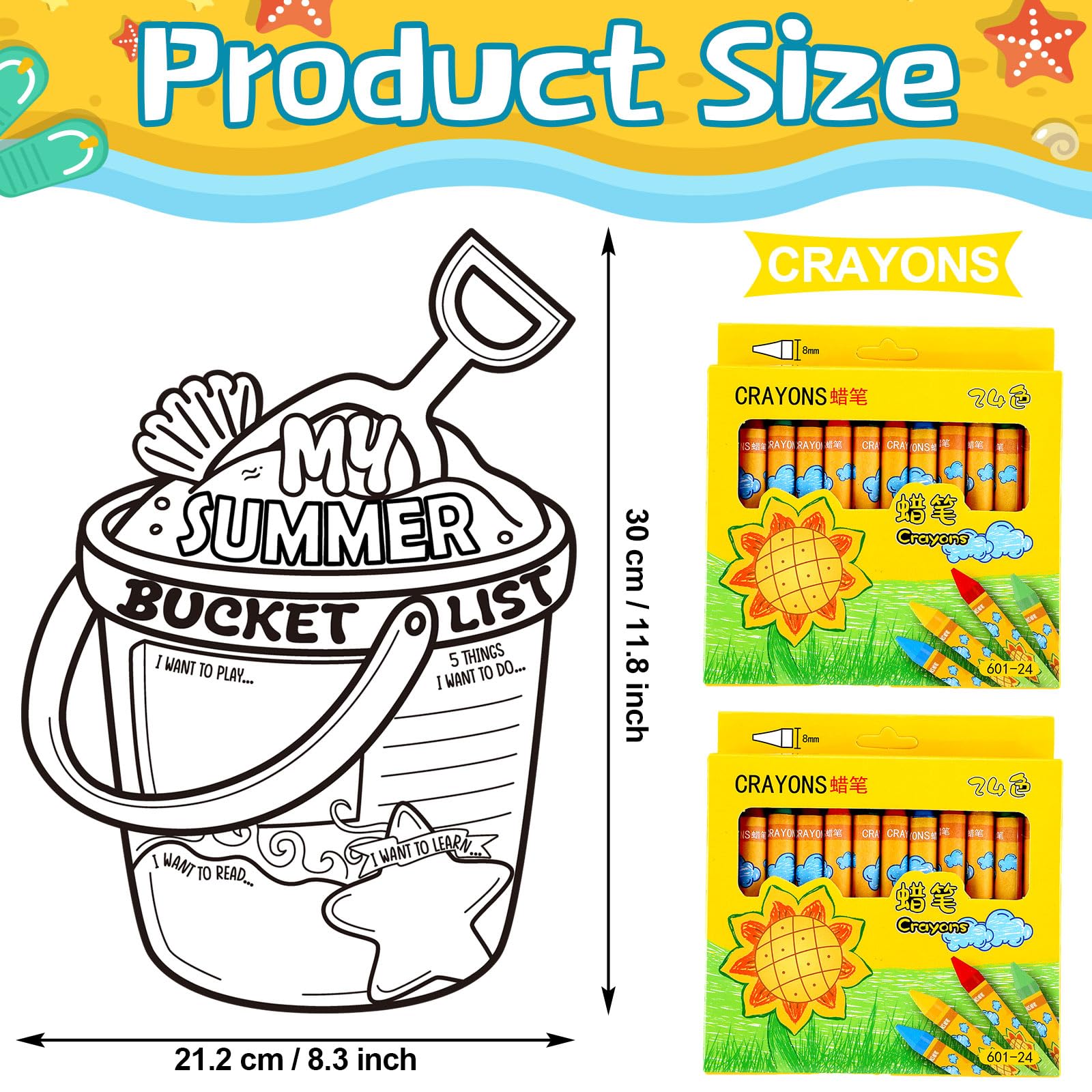 40 Summer Bucket List Coloring Posters For Kids With Crayons - End Of School Year Activity