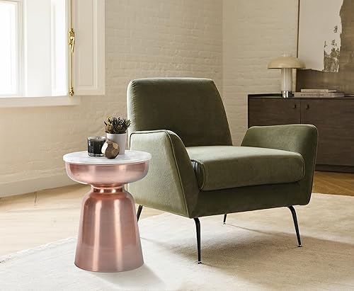 Miniatura 10 de Finch Adler - Mesa lateral de metal de latón, pequeña, redonda, para sala de estar o dormitorio, parte superior de granito sólido totalmente