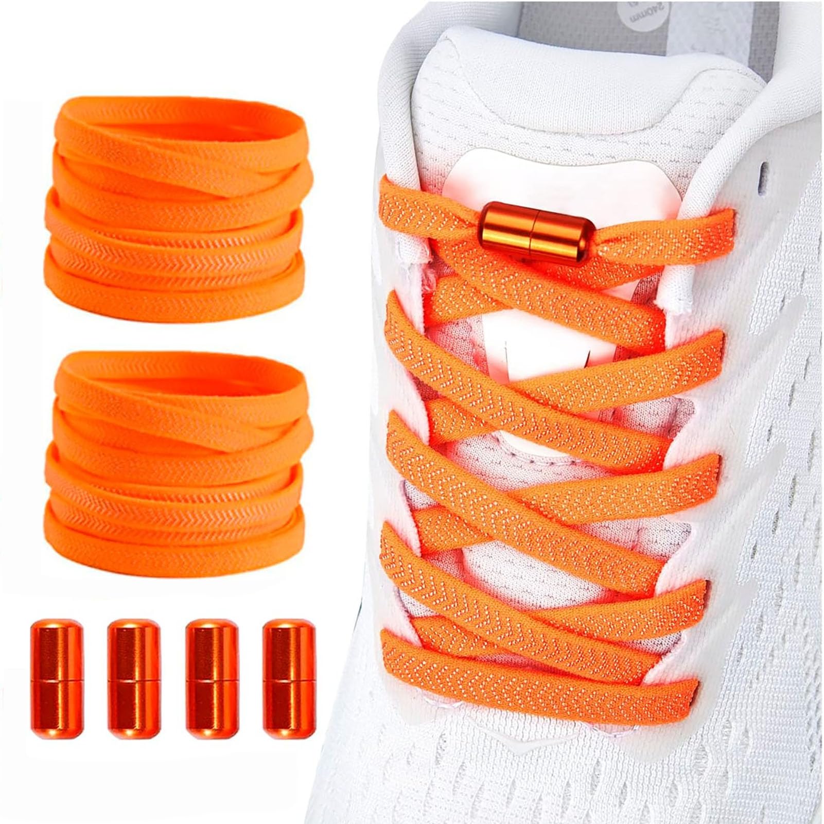 Shecret Elastische Schnürsenkel mit Metallkapsel, 2 Paar Einstellbare Schnürsenkel Ohne Binden, Schnellschnürsystem Schnürsenkel-Set für Läufer, Kinder und ältere Menschen