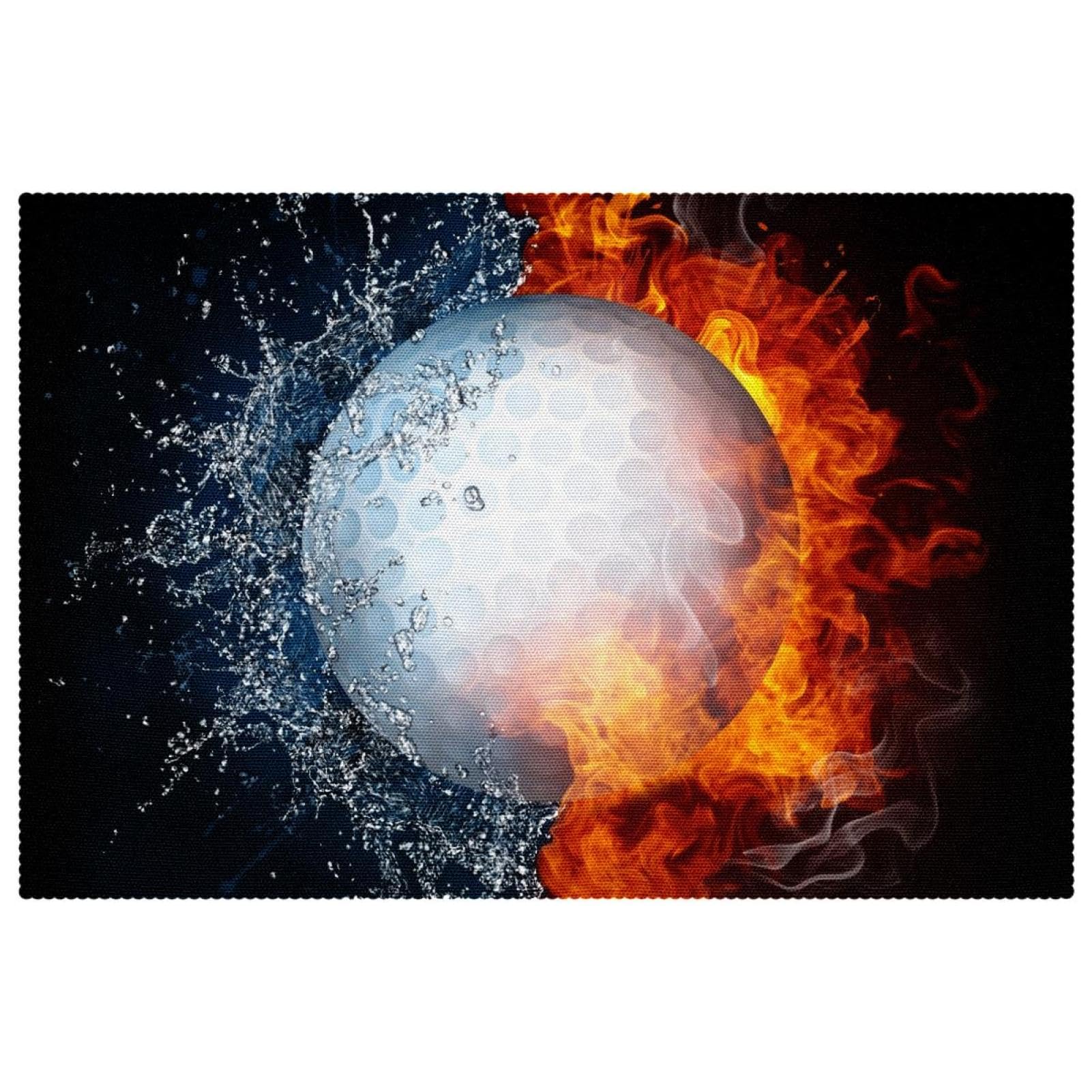 Platzsets, Motiv: Fire Ice Golf, Sport, waschbar, rutschfest, Wärmeisolierung für Küche, Esszimmer, Restaurant, 45,7 x 30,5 cm, 6 Stück