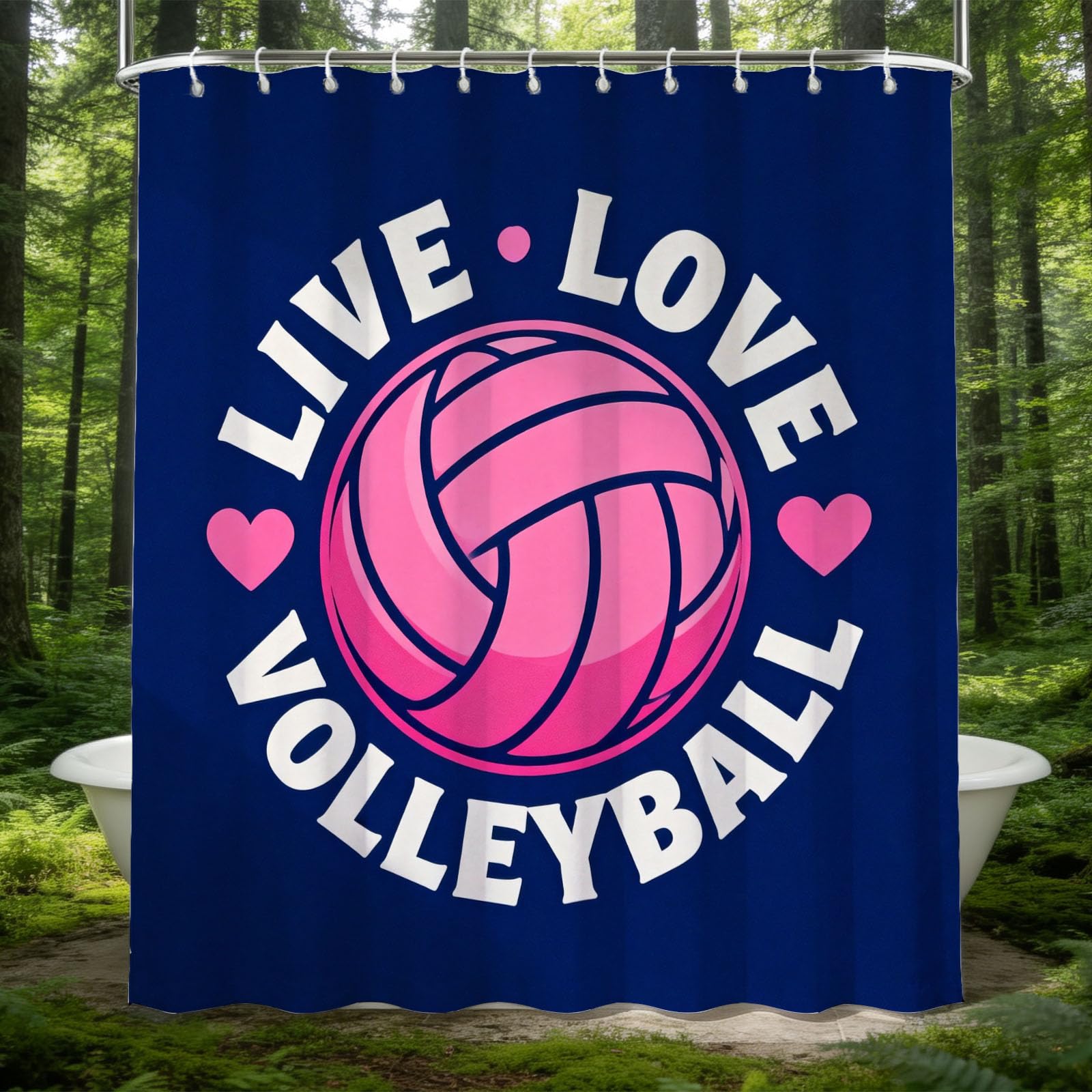 Hongduo 3D Pink Volleyball Shower Curtain for Stalls Bathtubs Simple Bathroom Decor Shower Curtain Set Polyester Fabric Waterproof 180x180cm/71X71 Inch with Hooks