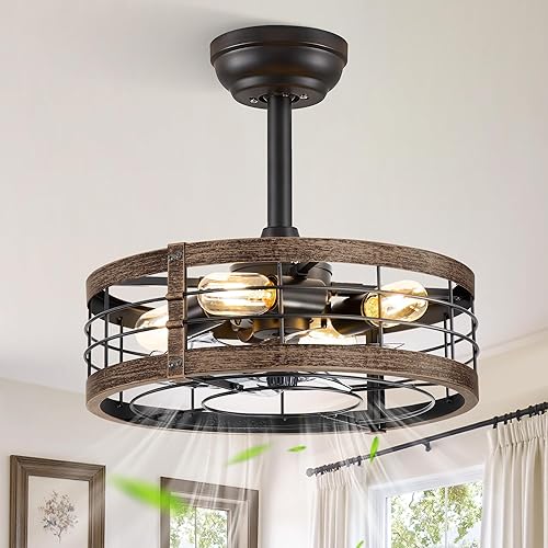 Miniatura 23 de LEDIARY Ventilador araña de techo enjaulado de 20 pulgadas con luz, ventilador de techo sin aspas con control remoto, luces de ventilador estilo