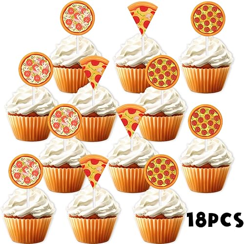 Miniatura 3 de 18 piezas de decoración temática de comida rápida con purpurina dorada, para fiesta de pizza, postre, decoración de cumpleaños para niños y niñas