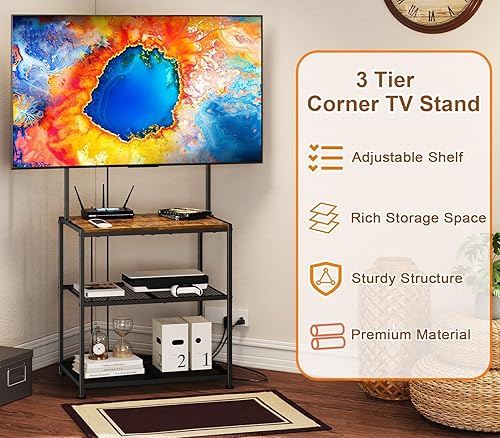 Miniatura 3 de Soporte de TV de esquina pequeño de piso de 23 a 50 pulgadas con estantes de almacenamiento para sala de estar y dormitorio, soportes de televisión