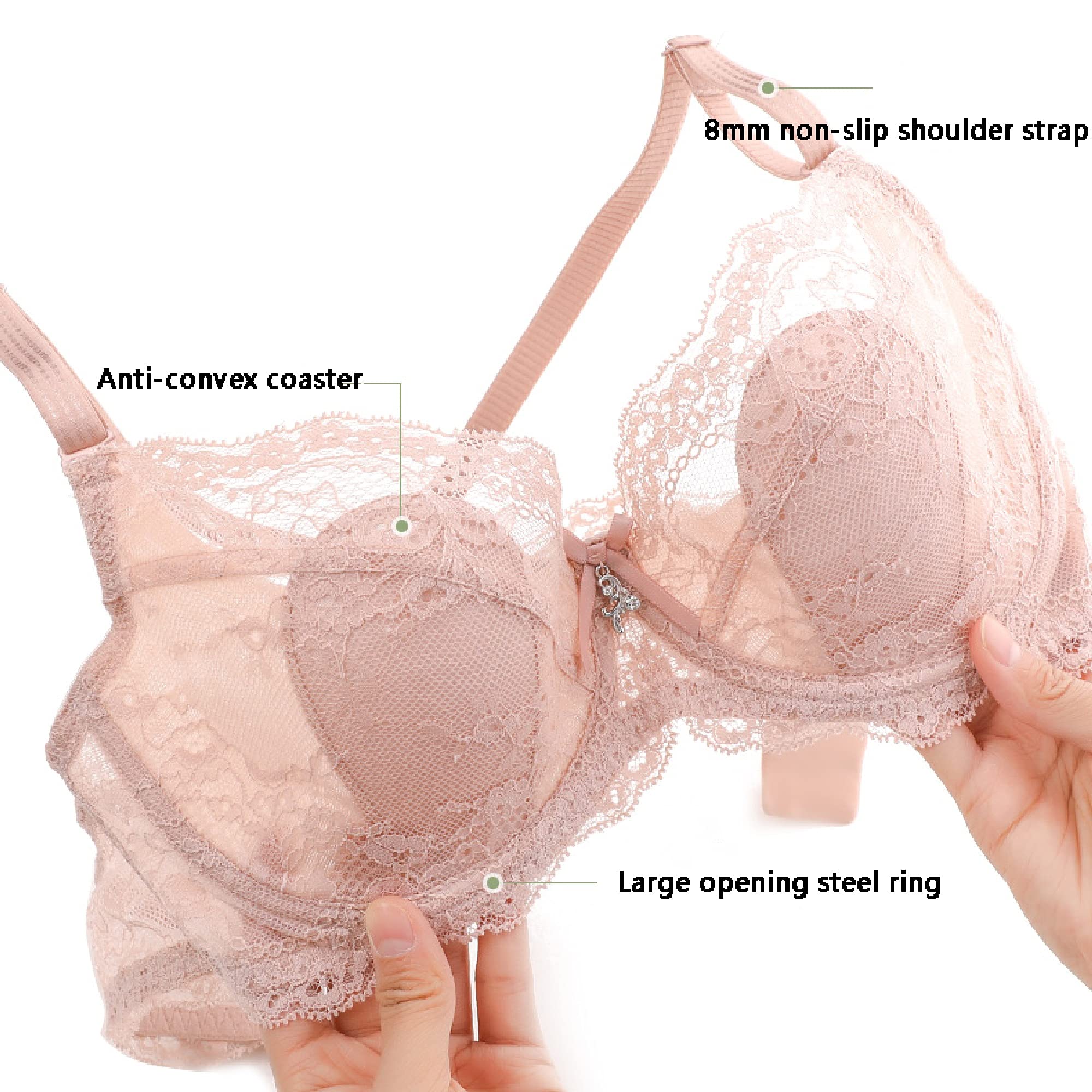 WENJUN - Sujetador con aros para mujer, sexy, con encaje, estilo clásico, para uso diario, no acolchado, color verde oliva, talla 80D