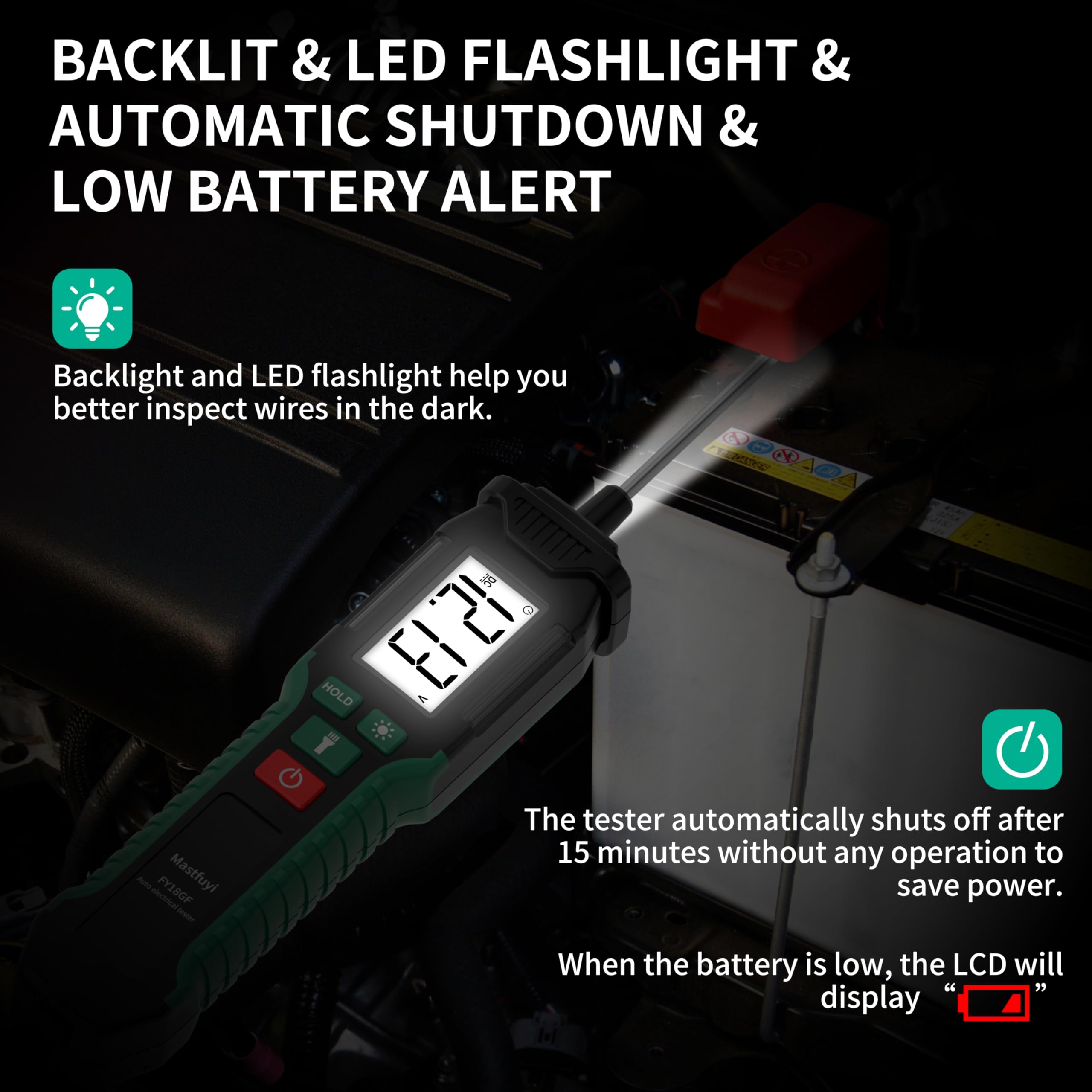 Lápiz Comprobador de Voltaje para Coche, 0,8 V-100 V CC Probador de Circuito Digital LCD Retroiluminado, Probador de Luz con Voltímetro, Probador de Voltaje Bidireccional Automático