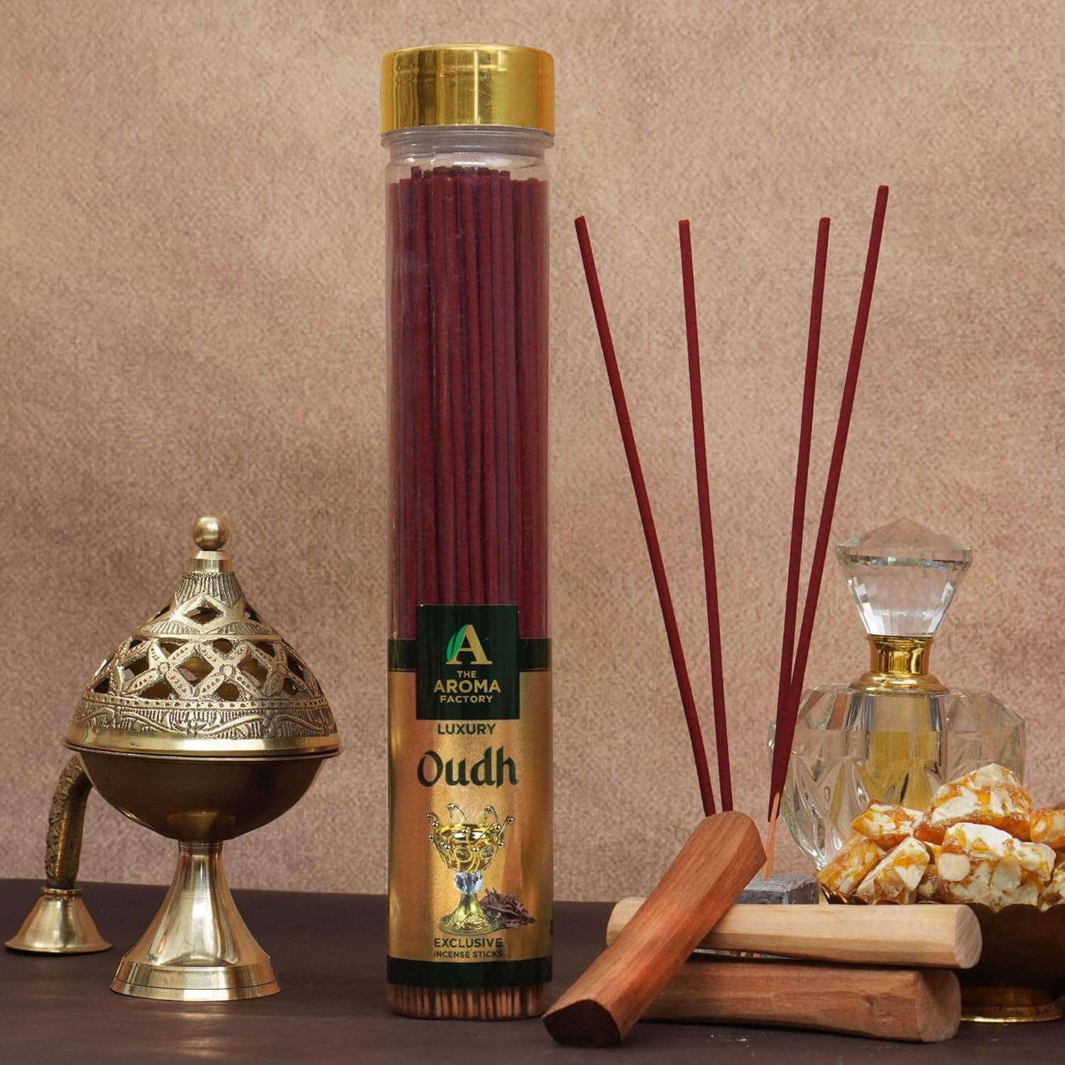 The Aroma Factory Organic Incense Sticks Aromatic Fragrances | Rose, Attar Jannat-ul-Firdaus, Oudh & Loban | No Charcoal, Scented Incense | Herbal Pooja Agarbatti | 4x100g Jute Bag Giftset
