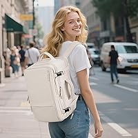 Vista 2 de Mochila de viaje Sinaliy para hombres y mujeres, Beige, Grande, Viajes