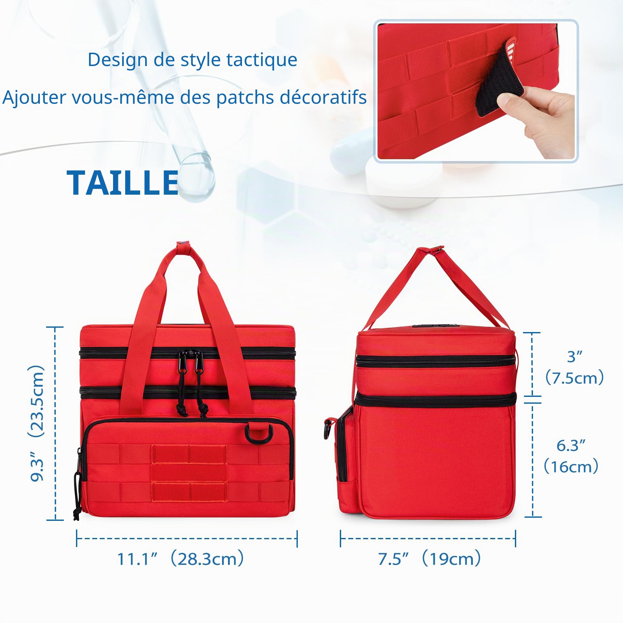 CURMIO Sac de Rangement Médical Trousse de Premiers Secours Tactique, Rouge | Double Couche, Organisateur de Médicaments Portable, 5 Cloisons Amovibles, pour Randonnée/ Camping/ Voyage, Sac Uniquement