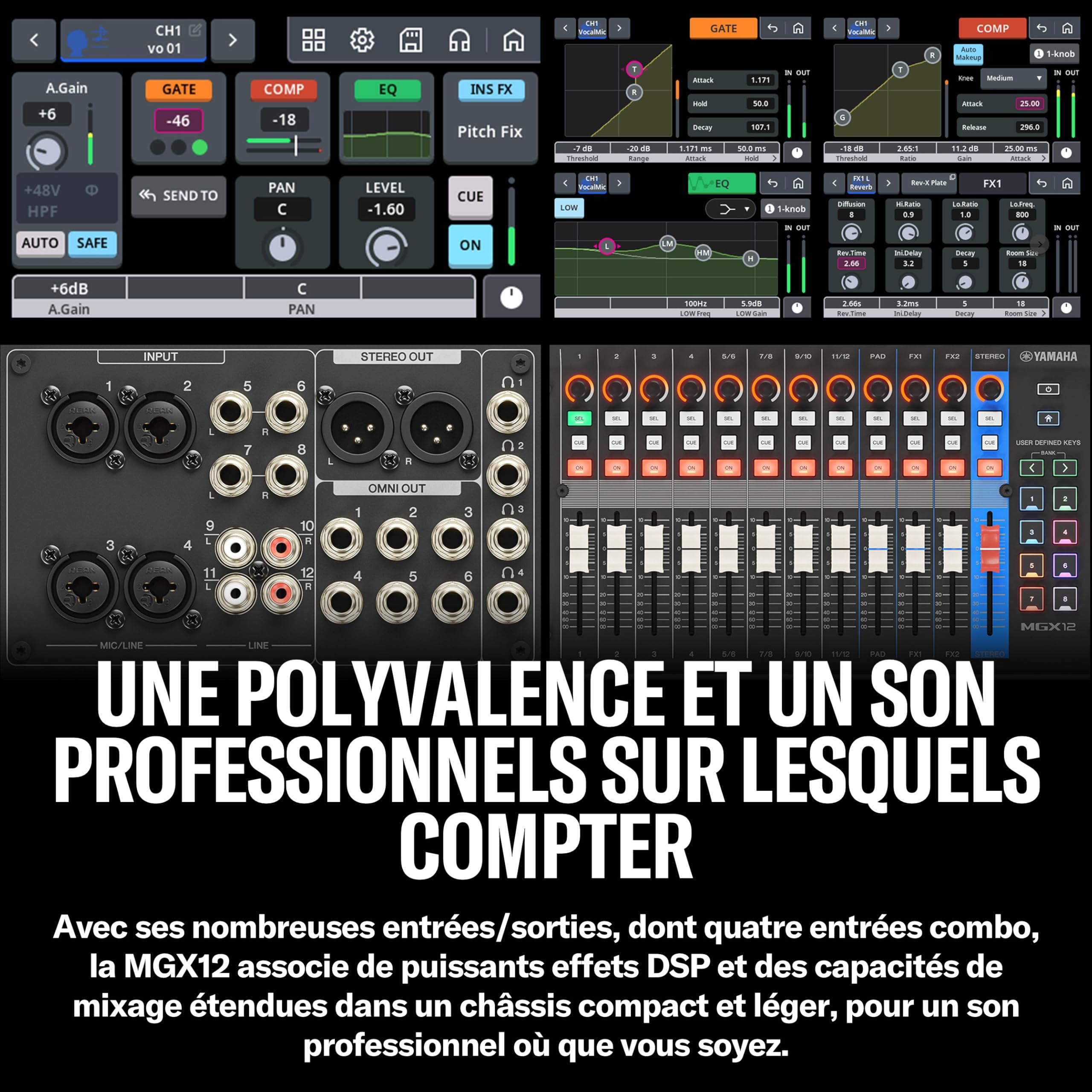 YAMAHA MGX12 Console de Mixage Numérique avec LCD Tactile, Bluetooth, Blanc | Console Compacte avec Double USB, Enregistrement Multipiste microSD et Outils Audio Intelligents