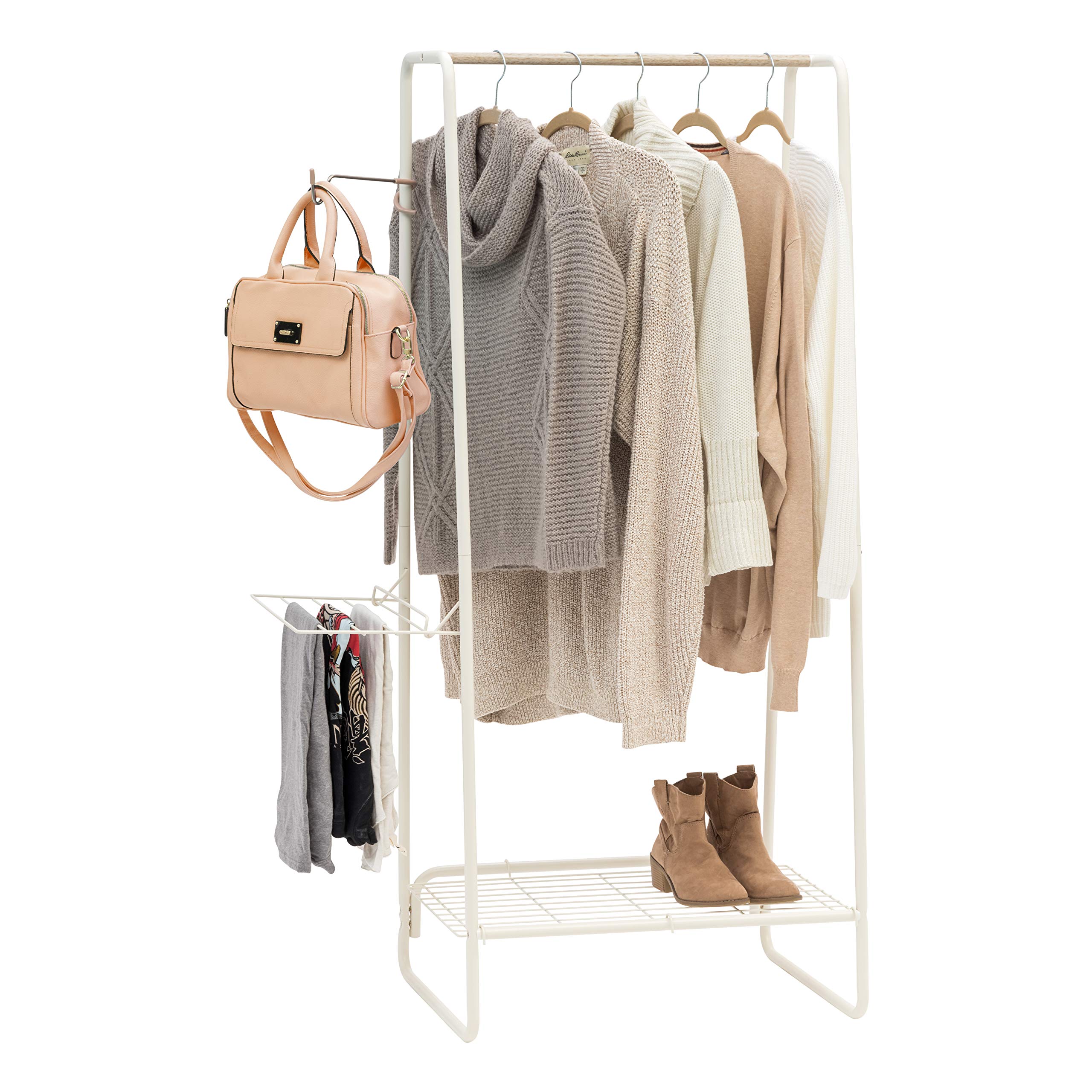 IRIS USA Metal Garment Rack White Extra Storage for Clothes and Shoes