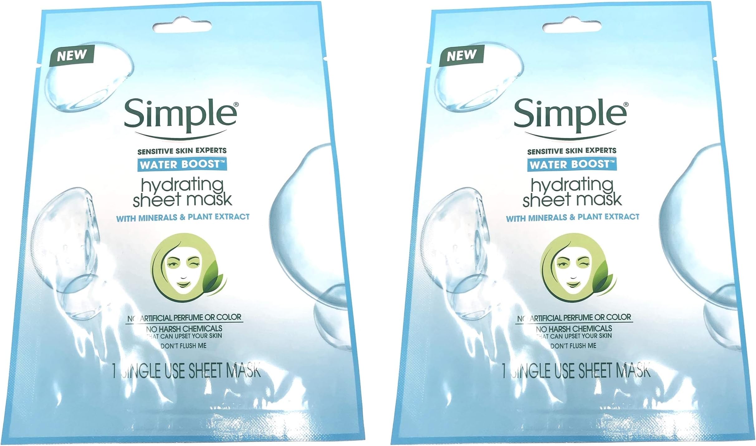 Simple Water Boost Hydrating Sheet Mask, 1 Mask (Bundle of 2)