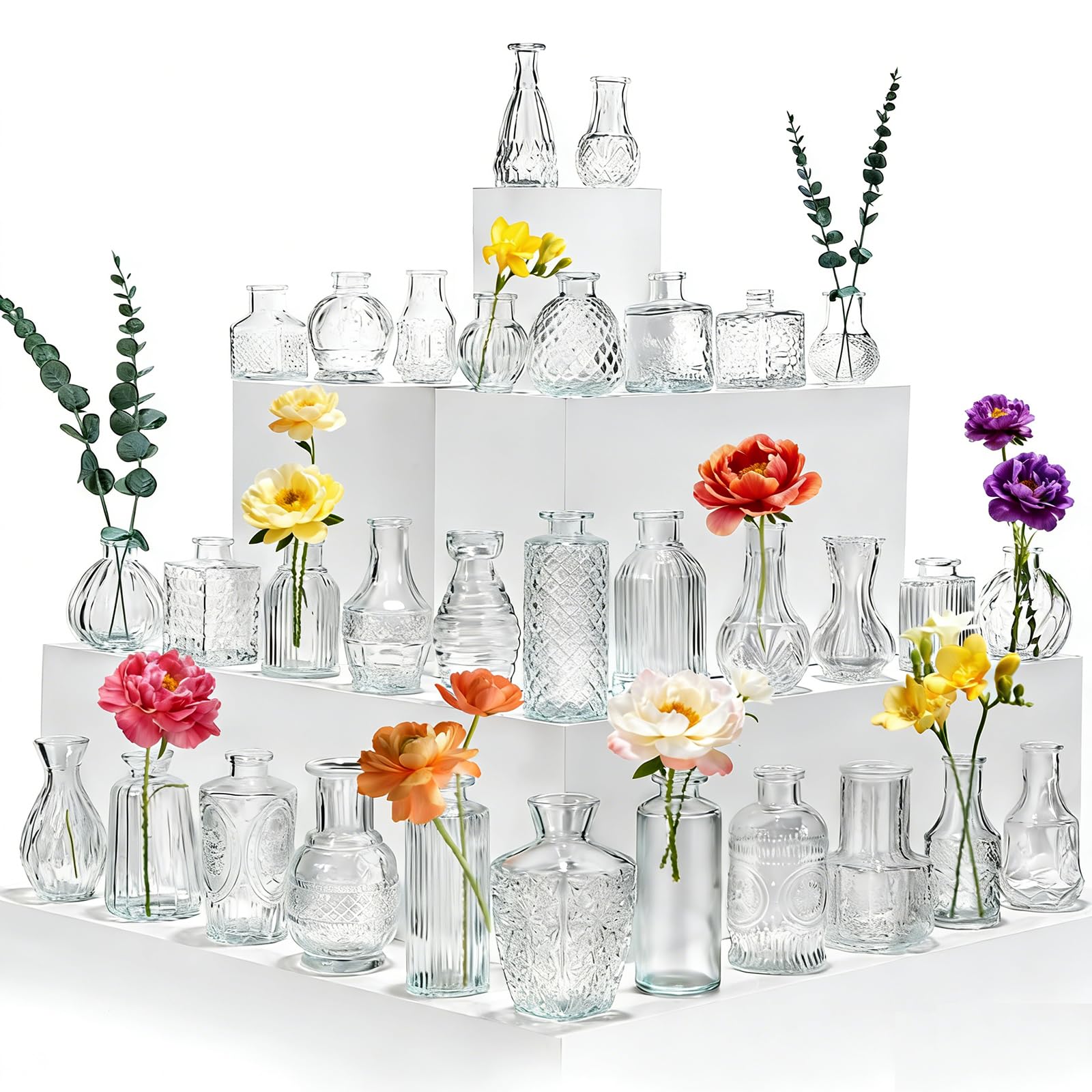 36PCS Glass Bud Vases Set, Small Flower Vase for Centerpieces in Bulk, Mini Vintage Vase for Wedding, Home, Table Decorations, Party, Office & Event Décor